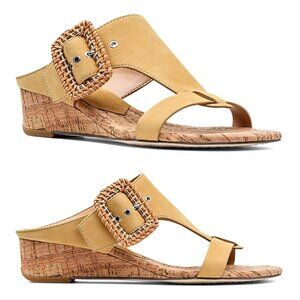 DONALD PLINER Vine SANDALS Size 7 Low Wedge Slide Slip On Honey Leather NEW